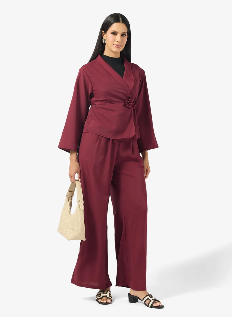 Side Tie Longline Top & Pant Set Red
