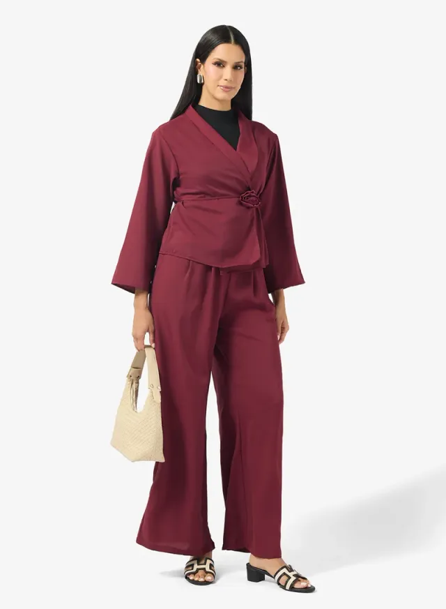 Side Tie Longline Top & Pant Set Red