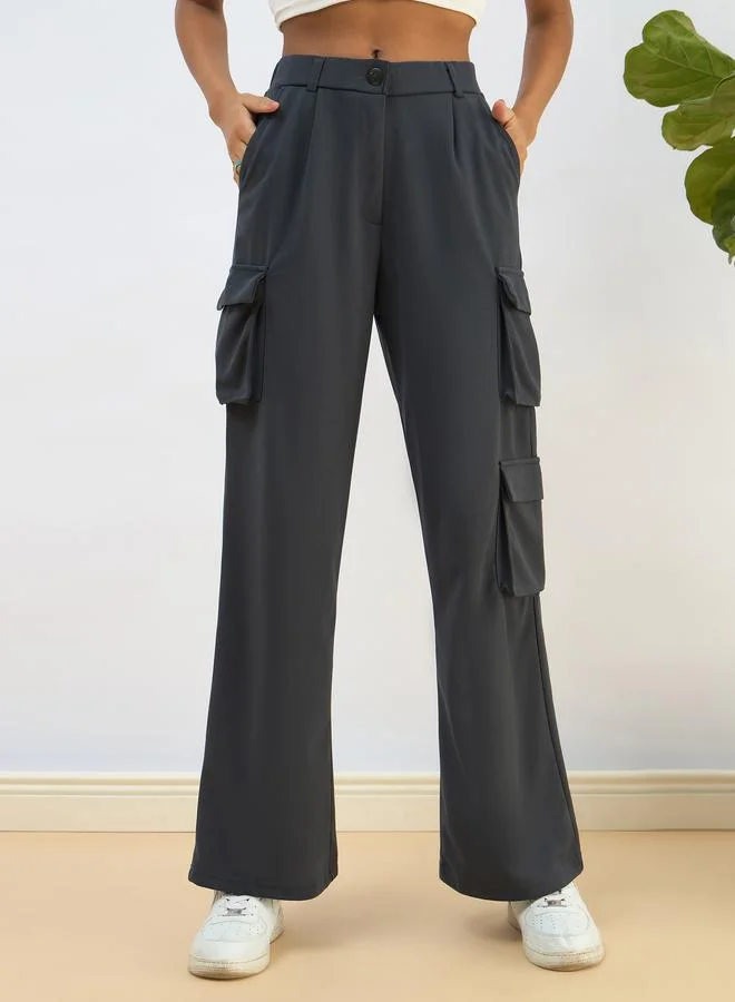 Women Navy Comfort Fit Korean Cargo Pants
