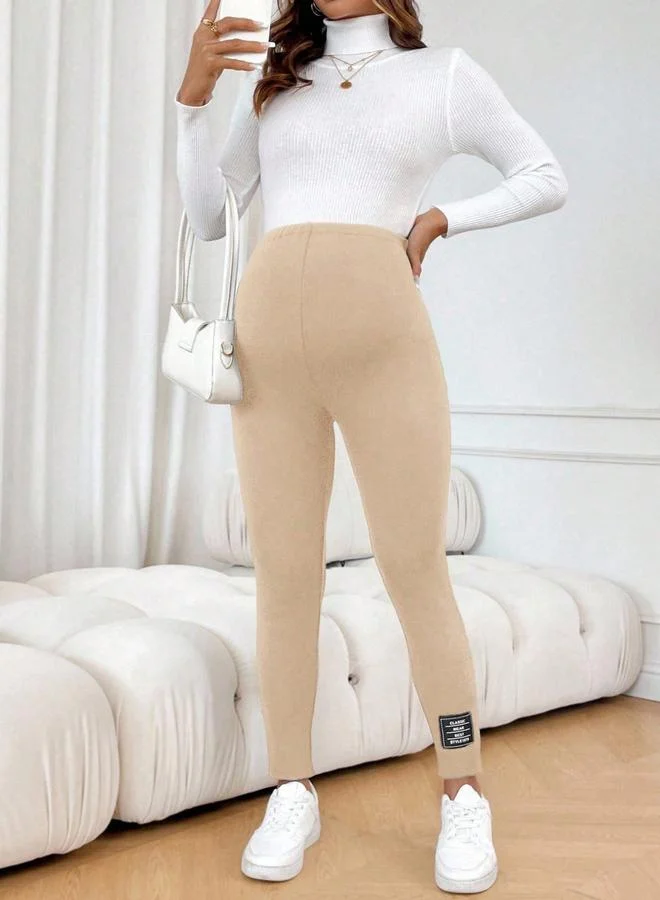 Women's Fleece-lined Maternity Leggings Beige