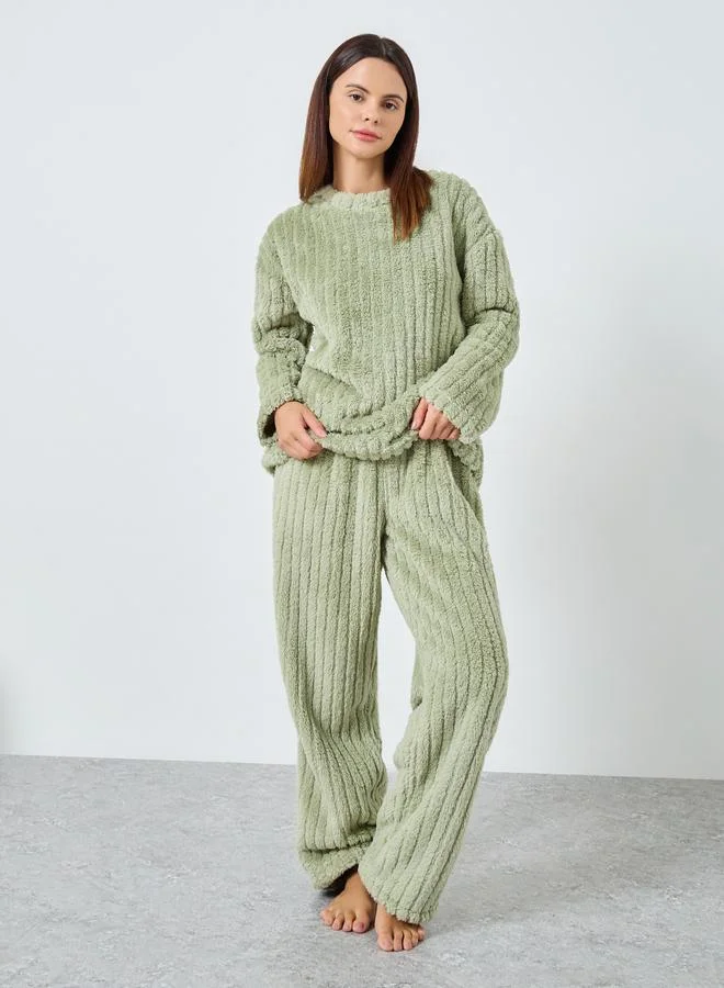 Chunky Rib Fleece Drop Shoulder Top and Pyjama Set