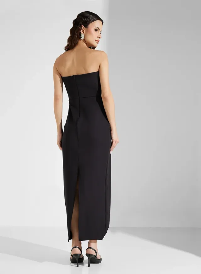 Black Embellished Strapless Maxi Dress with Side Slit – image 2