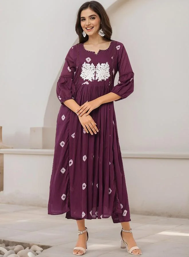 Women's Cotton Embroidered Kurta Palazzo Set Wine