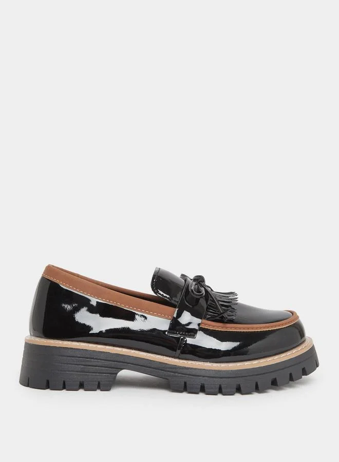 Bow Detail Platform Loafers Black