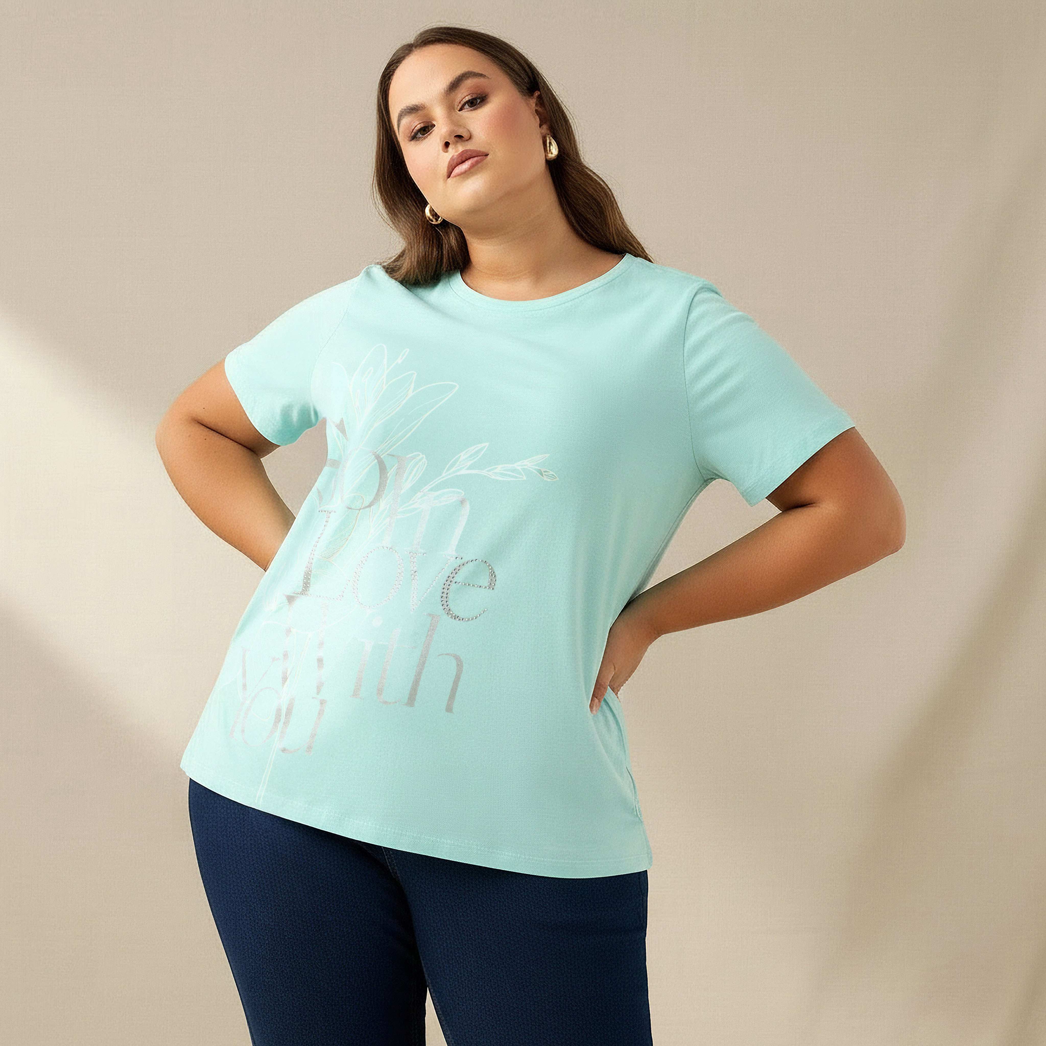 Ulla Popken Floral Relaxed T-Shirt Green