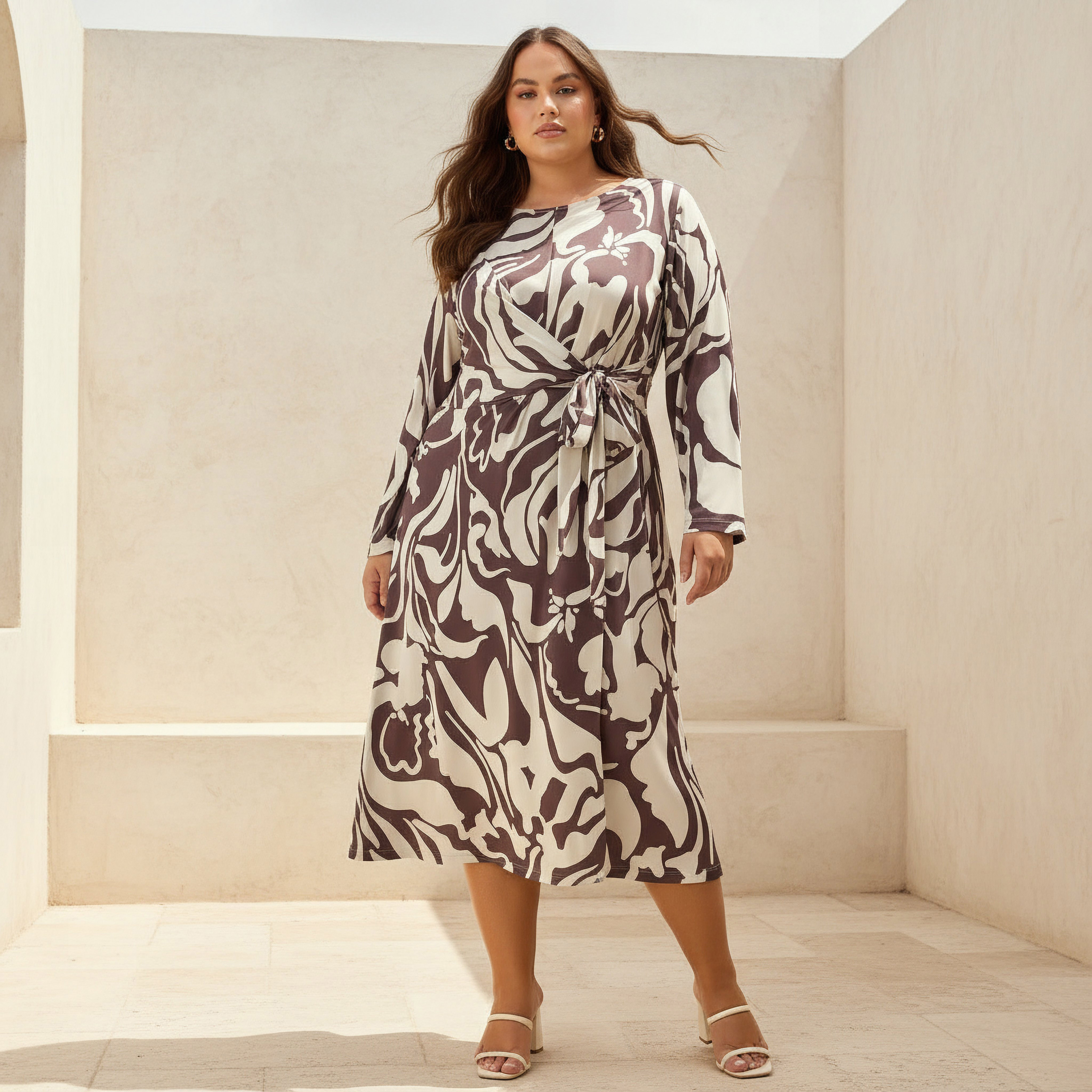 Ulla Popken Floral Knot A-Line Midi Dress Multicolour