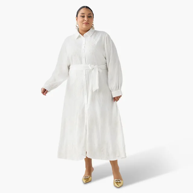 Ulla Popken Floral Embroidered Midi Shirt Dress – image 3