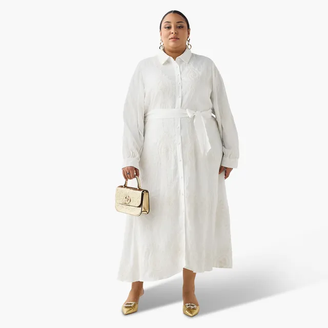 Ulla Popken Floral Embroidered Midi Shirt Dress – image 4