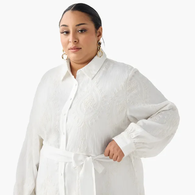 Ulla Popken Floral Embroidered Midi Shirt Dress – image 6