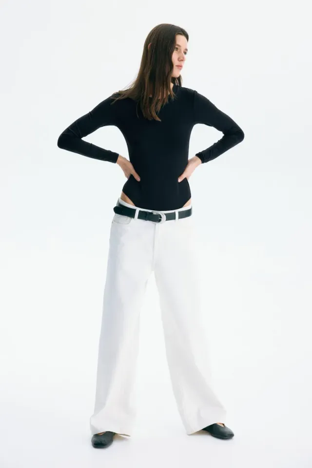 Women's Black Long-Sleeve Microfibre Bodysuit with High Cut and Press-Studs – image 2