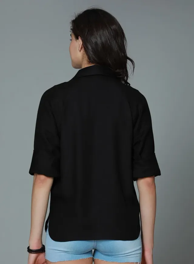 Women's Relaxed Rayon Button Down Shirt Black – image 7