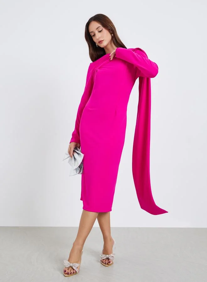 Women's Long Sleeve Cape Midi Dress Purple