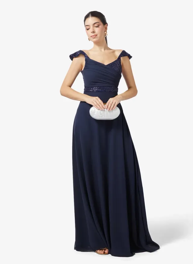 Navy Maxi Dress with Off-Shoulder Neckline and Short Sleeves – image 4