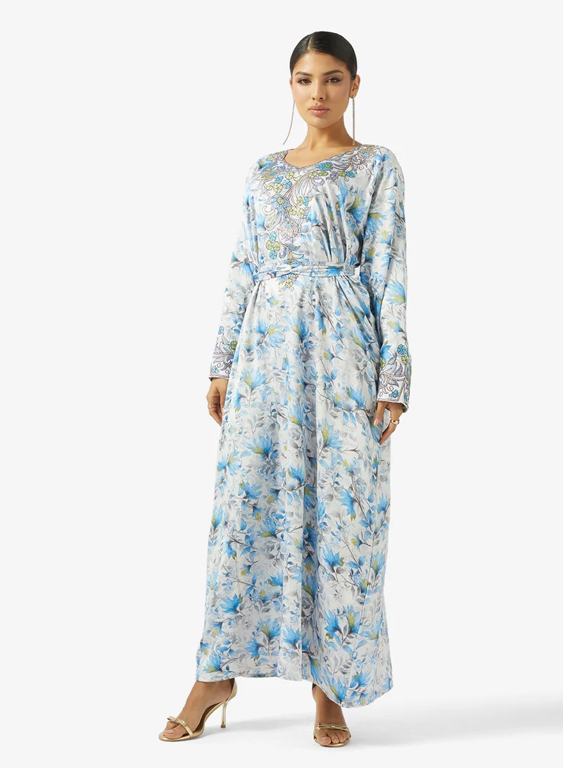 Floral Belted Jalabiya