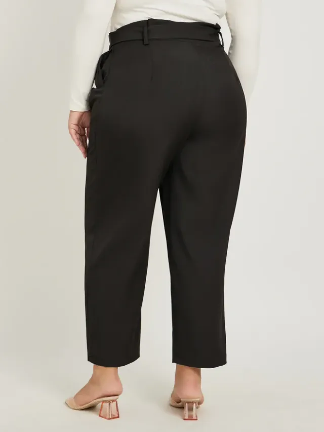 Styli Plus Size Black High Rise Cropped Tapered Fit Pants – image 4