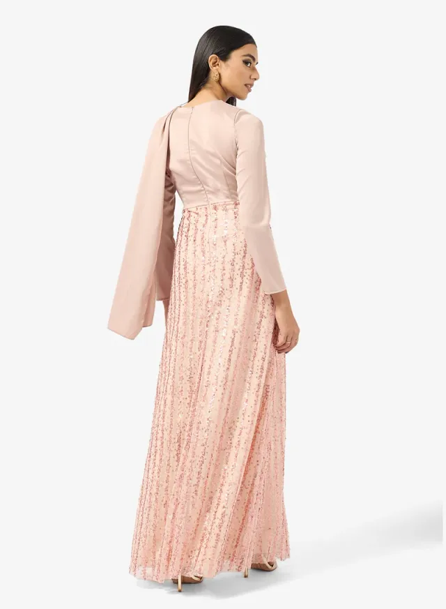 Blush Pink Maxi Fit & Flare Dress with Embellished Bodice – image 2