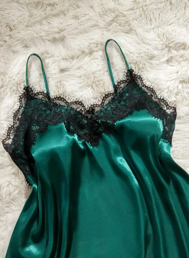 Dark Green Lace Cami Top and Shorts Set - Polyester, V Neck, Relaxed Fit – image 2