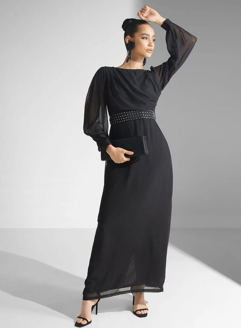 Belted Puff Sleeve Dress