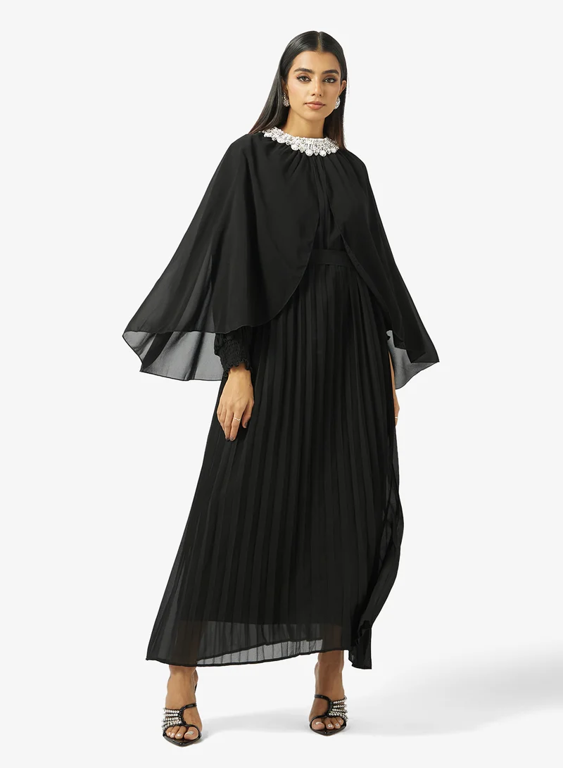 Cape Dress With Embellished Neck