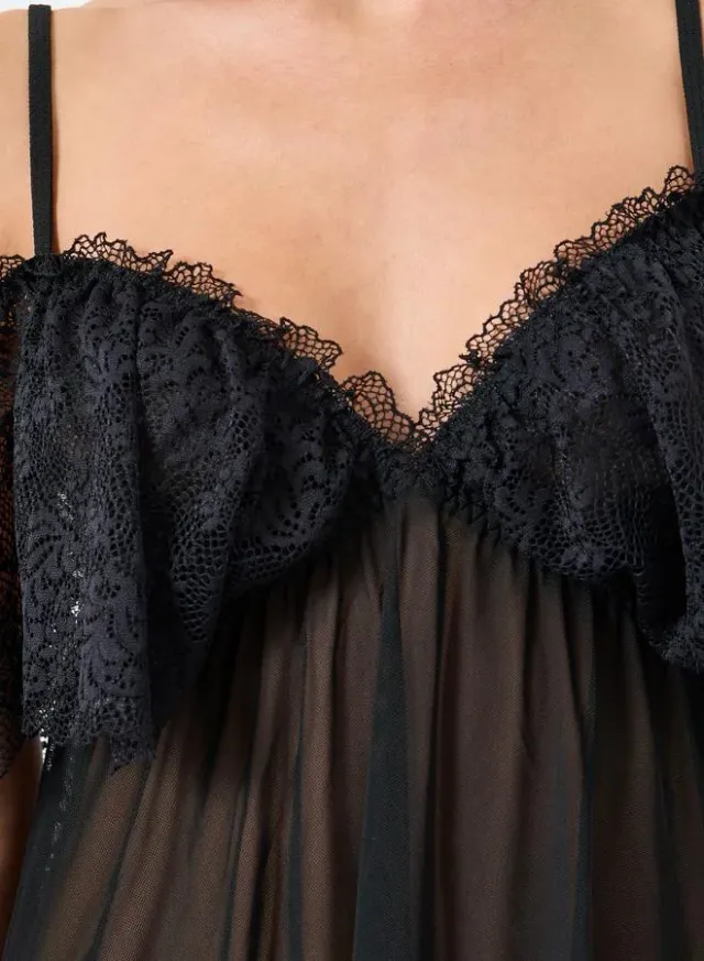 Black Lace Mesh Patchwork Cami Babydoll Dress – image 3