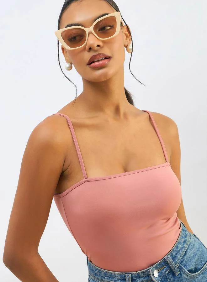 Sassafras Strappy Knit Bodysuit Pink