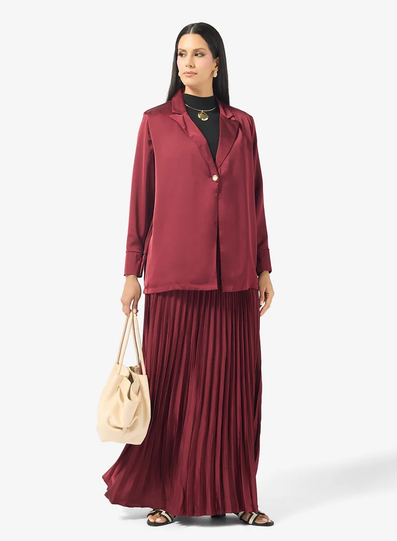 Longline Blazer & Pleated Skirt Set