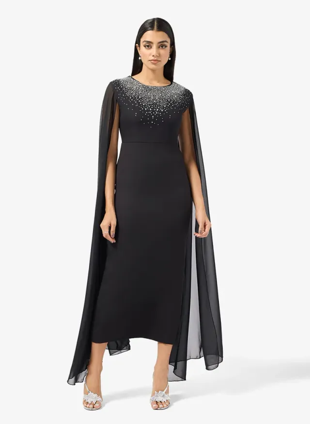 Black Embellished Shift Dress with Trail for Ramadan – image 4
