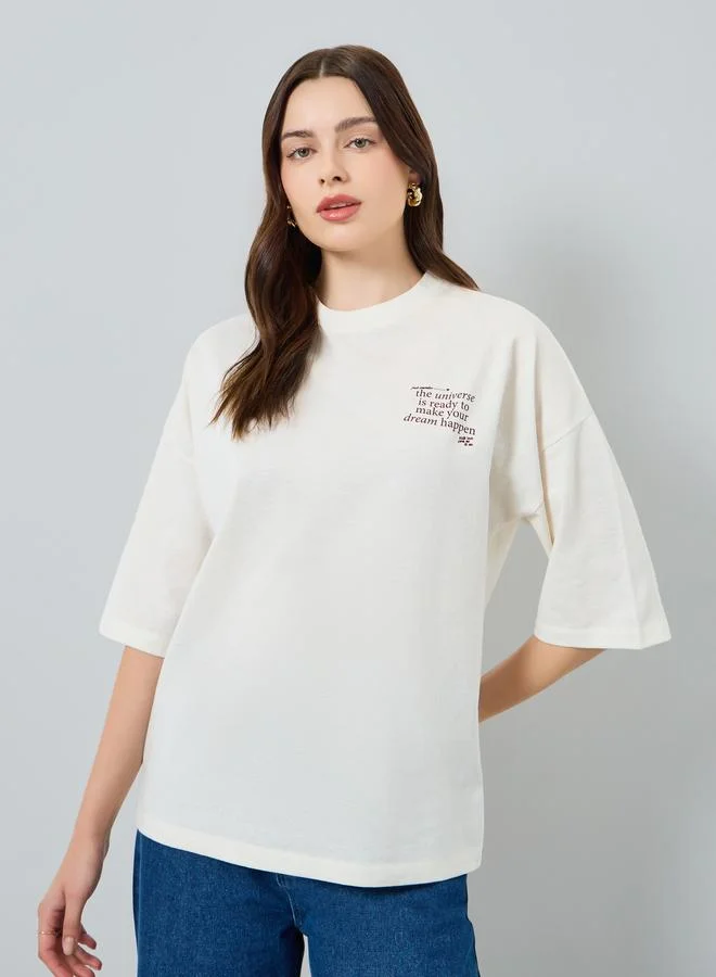 Women's Oversized Slogan T-Shirt Beige