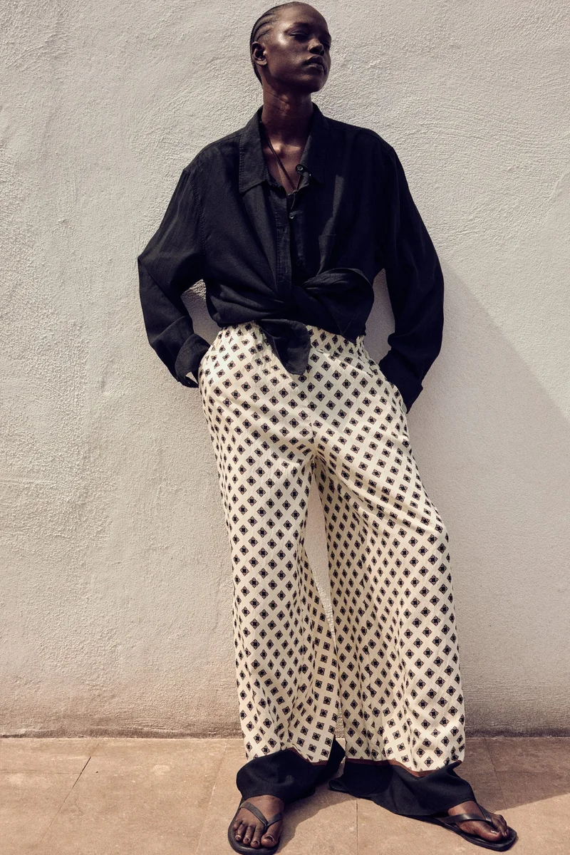 Wide Pull-On Trousers Black