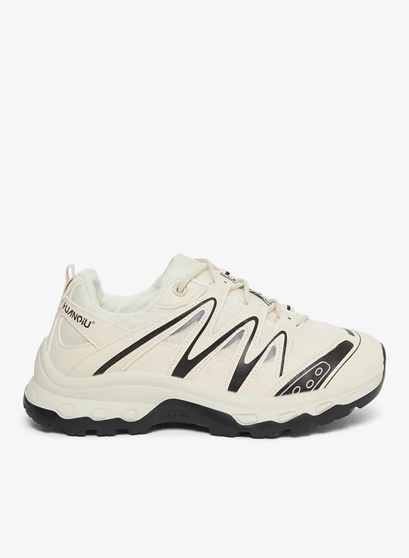 Chunky Lace Up Sneakers Beige