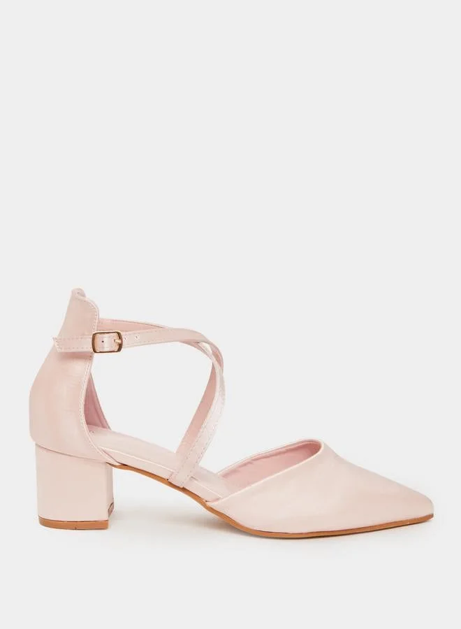 Satin Block-Heel Court Shoes Pink