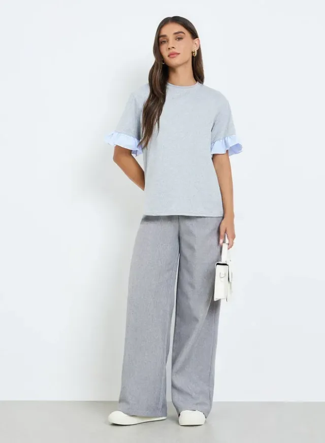 Women's Ruffled Trim T-Shirt Grey – image 4