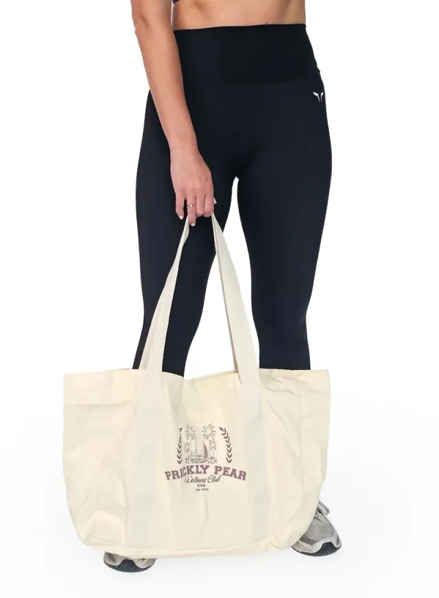 Large Varsity Canvas Tote Bag Mocha – image 4