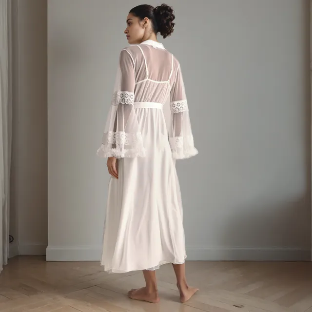 Lace Trim Bridal Nightgown & Robe Set – image 3