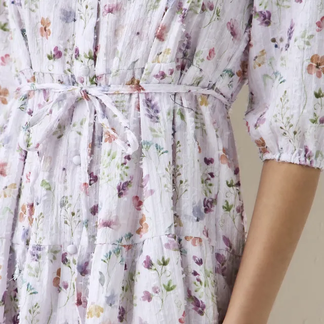 فستان ميدي بنقشة الزهور وطيات بنتك – صورة 5