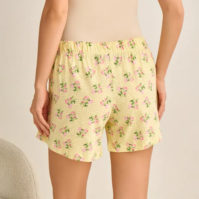 2-Pack Cotton Blend Drawstring Waist Loungewear Shorts - Plain & Floral – image 8