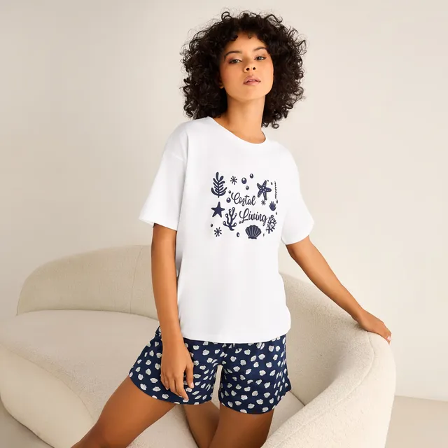Pyjama Set Shell Print T-shirt & Shorts