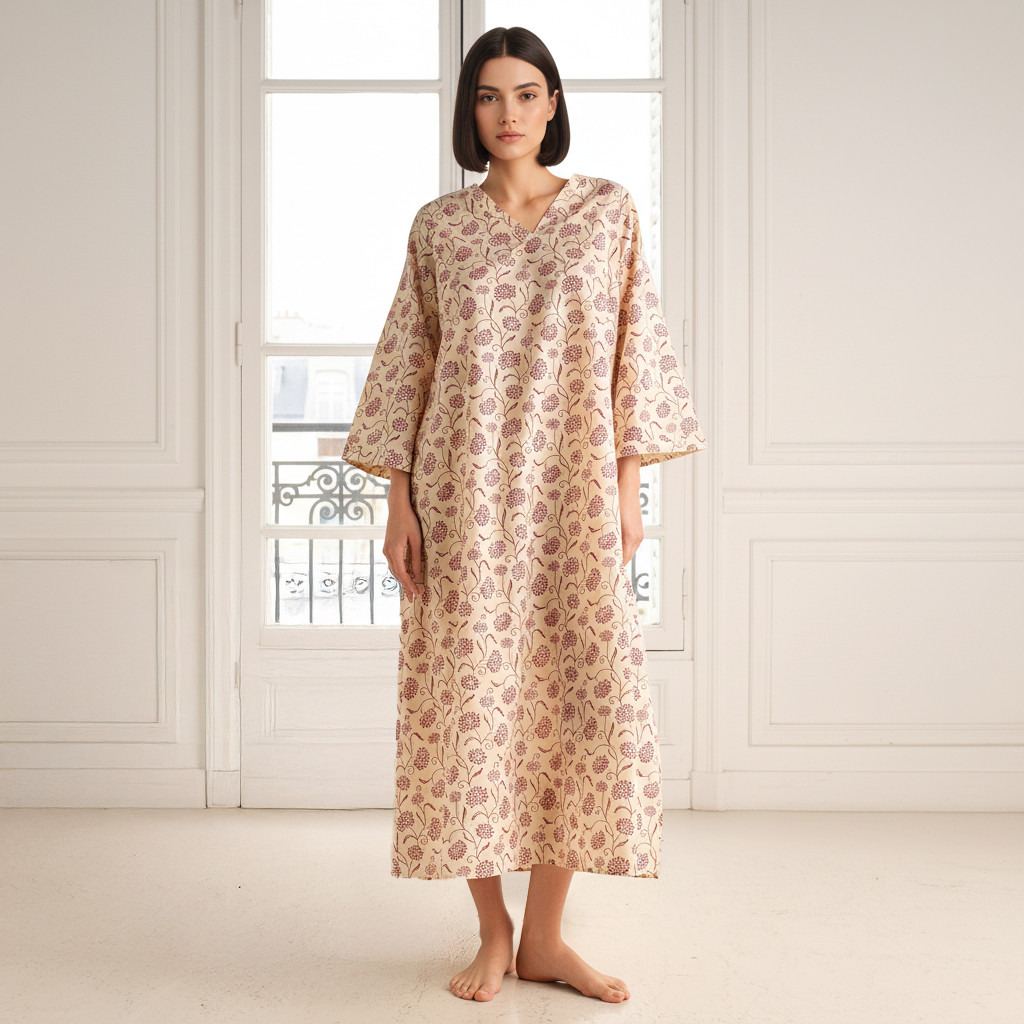 Night Dress Long Sleeves Printed Cotton