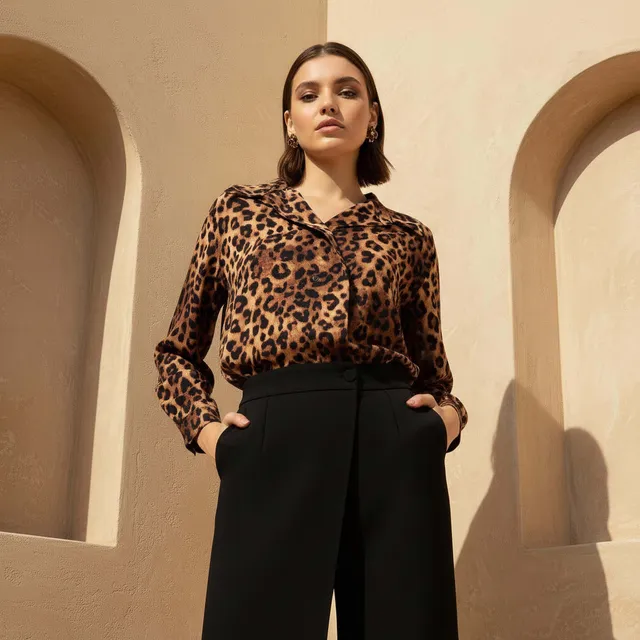 Animal Print High-Low Hem Shirt