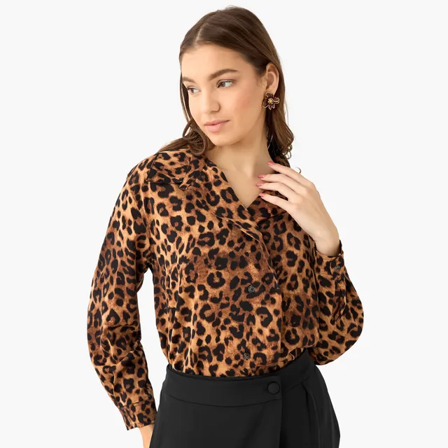 Animal Print High-Low Hem Shirt – image 7