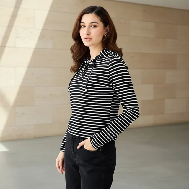Women's Striped Regular Fit Hoodie