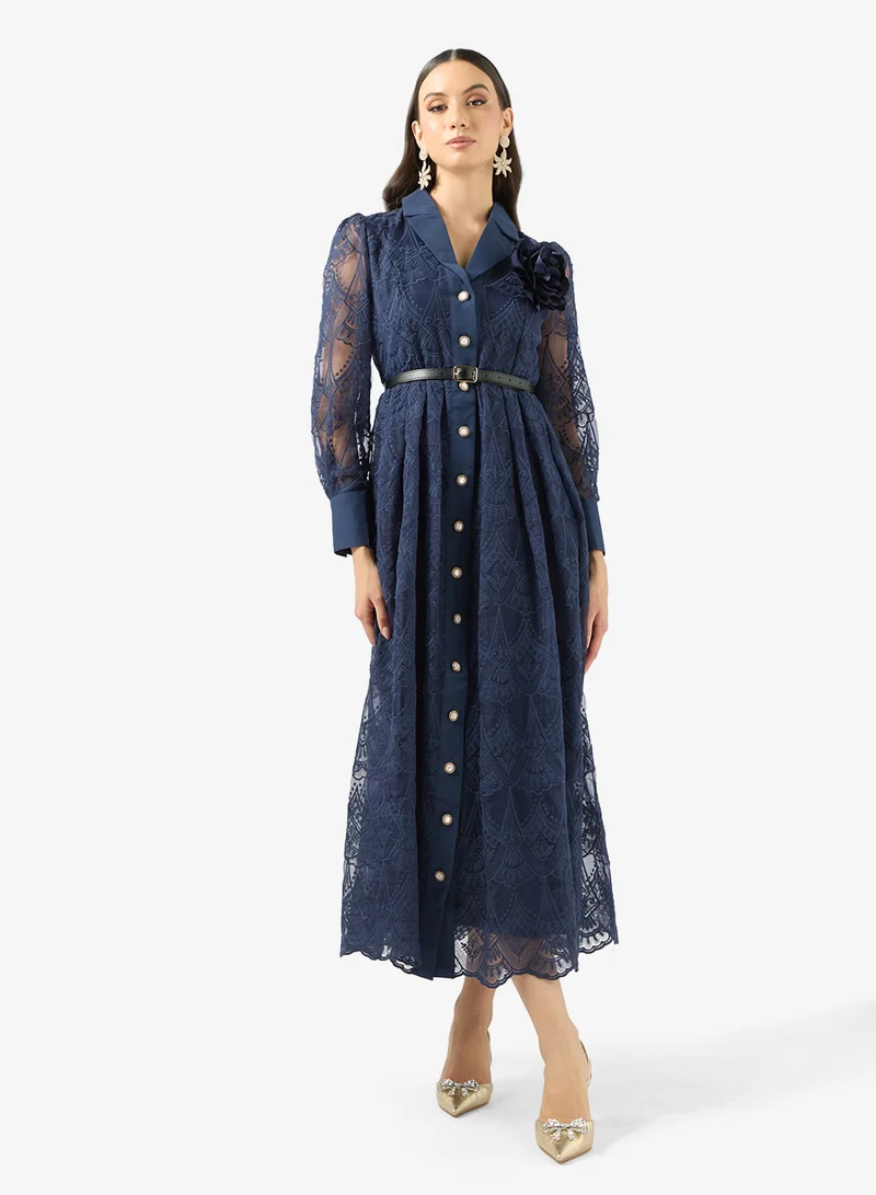 Lace A-line Dress Deep Blue