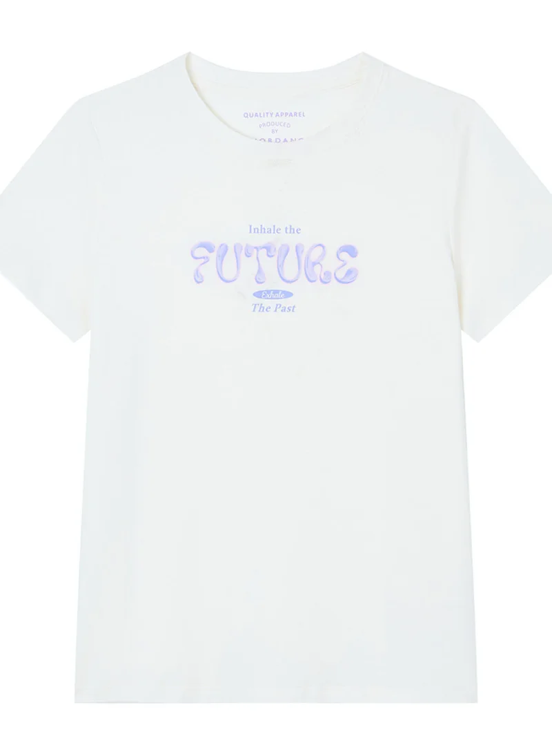 Women’s Printed Cotton Crew Neck Tee White