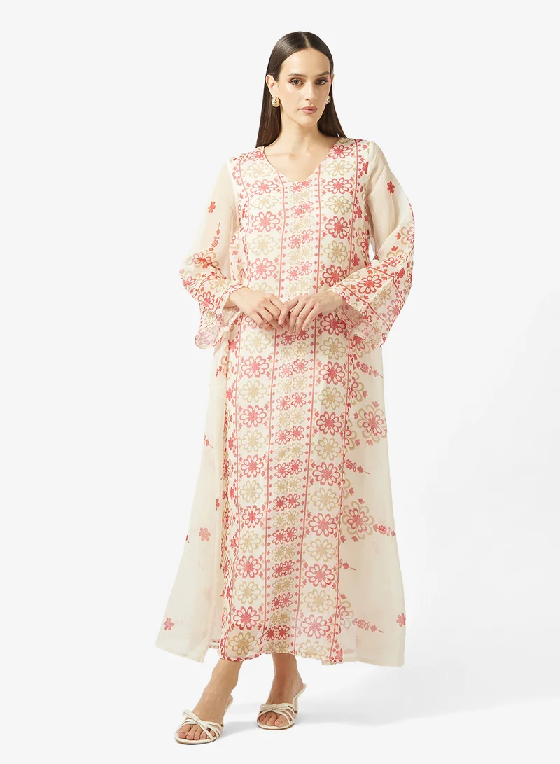 Printed Jalabiya Beige