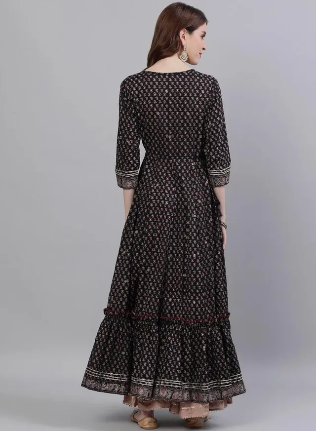 Ishin Women's Black Rayon Embroidered Straight Fit Kurta – image 5