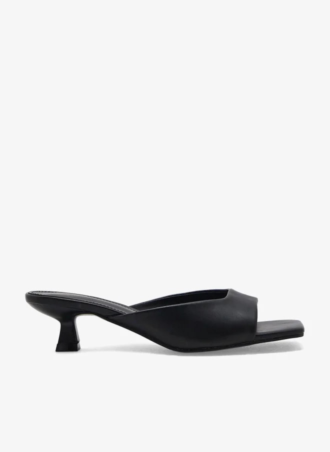 Square Toe Low Front Heeled Mules Black