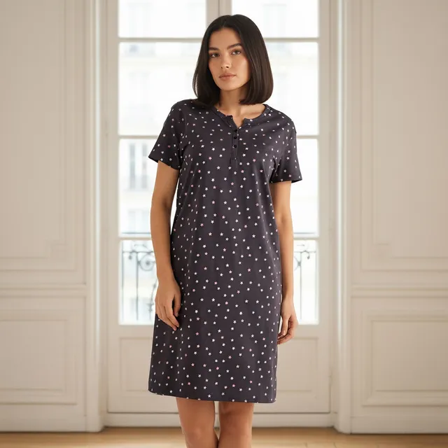 Star Print Short Sleeve Cotton Sleepshirt