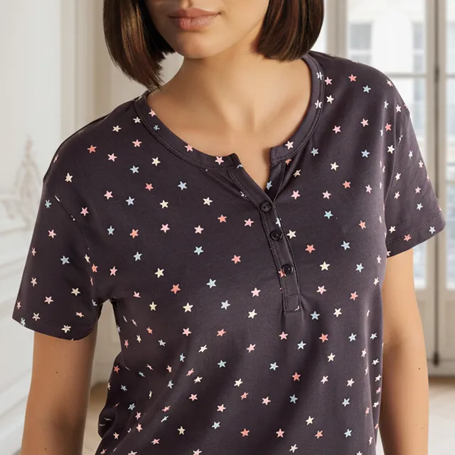 Star Print Short Sleeve Cotton Sleepshirt – image 4