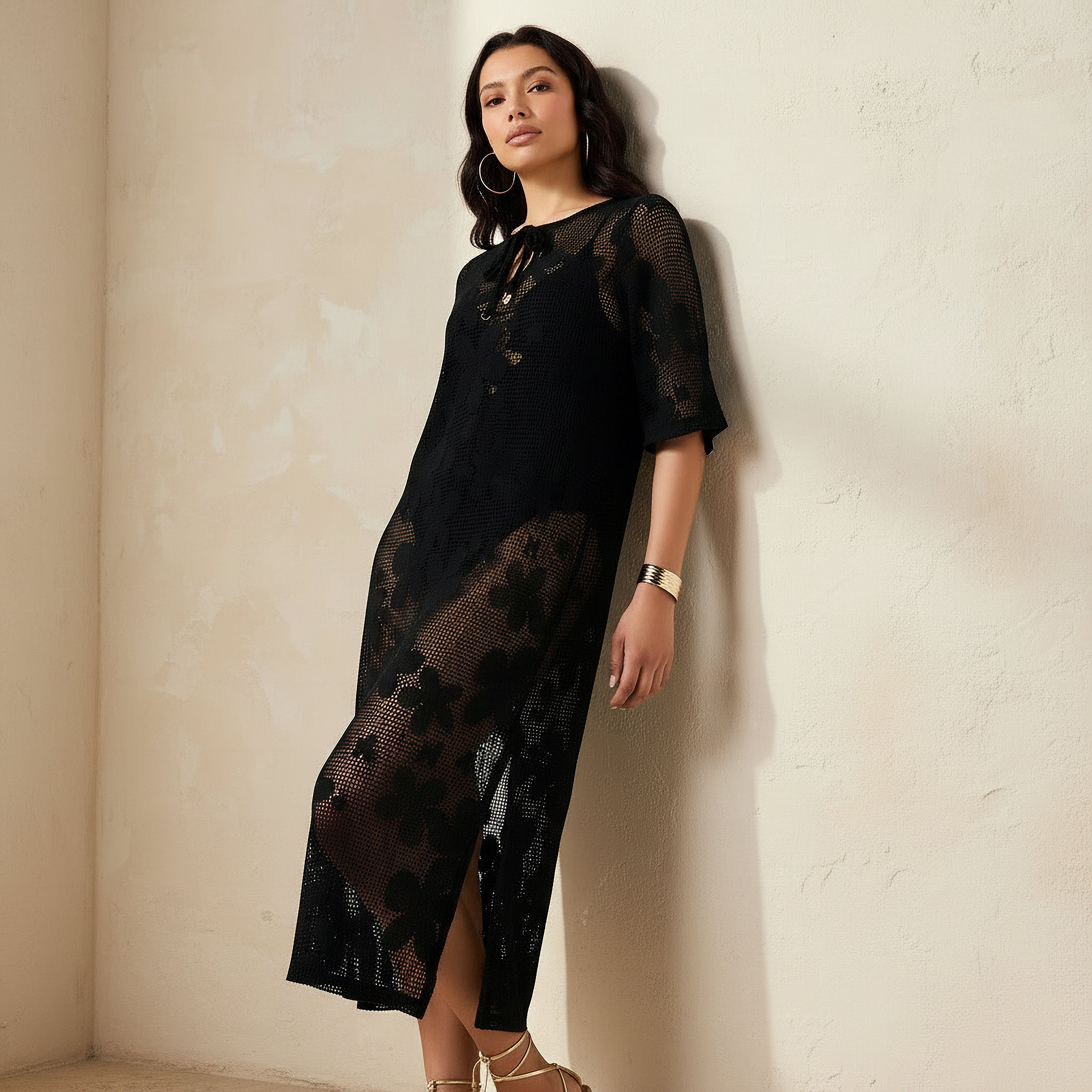 Women Floral Mesh Cover-Up Dress
