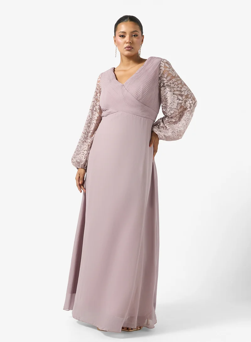 Floral Sleeve A-line Dress Dusty Lavender